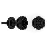 0.60 Carat (ctw) Black Rhodium Plated Sterling Silver Round Cut Black Diamond Cluster Flower Stud Earrings
