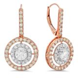 2.20 Carat (Ctw) 10K Rose Gold Round Cut Diamond Ladies Halo Style Dangling Drop Earrings