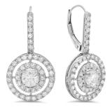 2.20 Carat (Ctw) 10K White Gold Round Cut Diamond Ladies Halo Style Dangling Drop Earrings