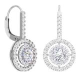 2.20 Carat (Ctw) 14K White Gold Round Cut Diamond Ladies Halo Style Dangling Drop Earrings