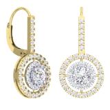 2.20 Carat (Ctw) 14K Yellow Gold Round Cut Diamond Ladies Halo Style Dangling Drop Earrings
