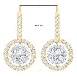 2.20 Carat (Ctw) 14K Yellow Gold Round Cut Diamond Ladies Halo Style Dangling Drop Earrings