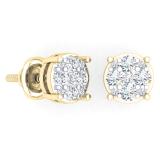 0.45 Carat (Ctw) 10K Yellow Gold Round Cut White Diamond Ladies Cluster Stud Earrings