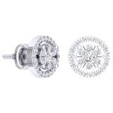 0.50 Carat (ctw) 10K White Gold White Diamond Ladies Cluster Flower Stud Earrings 1/2 CT