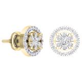 0.50 Carat (ctw) 10K Yellow Gold White Diamond Ladies Cluster Flower Stud Earrings 1/2 CT