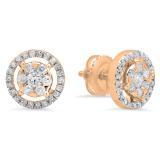 0.50 Carat (ctw) 18K Rose Gold White Diamond Ladies Cluster Flower Stud Earrings 1/2 CT