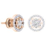 0.50 Carat (ctw) 18K Rose Gold White Diamond Ladies Cluster Flower Stud Earrings 1/2 CT