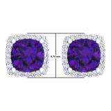 2.80 Carat (ctw) 18K White Gold Cushion Cut Amethyst & Round Cut White Diamond Ladies Square Frame Halo Stud Earrings
