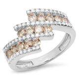1.25 Carat (Ctw) 10K White Gold Round Champagne & White Diamond Ladies Bypass Fashion Right Hand Ring