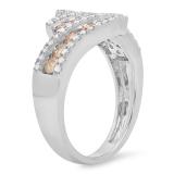 1.25 Carat (Ctw) 10K White Gold Round Champagne & White Diamond Ladies Bypass Fashion Right Hand Ring