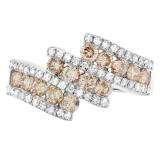 1.25 Carat (Ctw) 10K White Gold Round Champagne & White Diamond Ladies Bypass Fashion Right Hand Ring