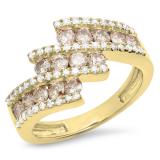 1.25 Carat (Ctw) 10K Yellow Gold Round Champagne & White Diamond Ladies Bypass Fashion Right Hand Ring