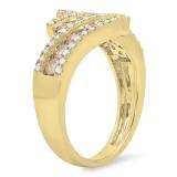 1.25 Carat (Ctw) 10K Yellow Gold Round Champagne & White Diamond Ladies Bypass Fashion Right Hand Ring