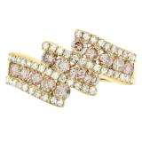 1.25 Carat (Ctw) 10K Yellow Gold Round Champagne & White Diamond Ladies Bypass Fashion Right Hand Ring