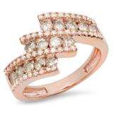1.25 Carat (Ctw) 18K Rose Gold Round Champagne & White Diamond Ladies Bypass Fashion Right Hand Ring