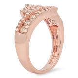1.25 Carat (Ctw) 18K Rose Gold Round Champagne & White Diamond Ladies Bypass Fashion Right Hand Ring