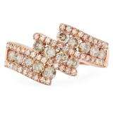 1.25 Carat (Ctw) 18K Rose Gold Round Champagne & White Diamond Ladies Bypass Fashion Right Hand Ring