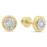 0.20 Carat (Ctw) 18K Yellow Gold Round White Diamond Ladies Cluster Stud Earrings 1/4 CT