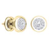 0.20 Carat (Ctw) 18K Yellow Gold Round White Diamond Ladies Cluster Stud Earrings 1/4 CT