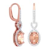 1.65 Carat (Ctw) 10K Rose Gold Oval Morganite & Round White Diamond Ladies Infinity Dangling Drop Earrings