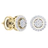 0.30 Carat (Ctw) 10K Yellow Gold White Diamond Ladies Cluster Flower Stud Earrings 1/3 CT
