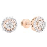 0.30 Carat (Ctw) 14K Rose Gold White Diamond Ladies Cluster Flower Stud Earrings 1/3 CT