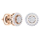 0.30 Carat (Ctw) 14K Rose Gold White Diamond Ladies Cluster Flower Stud Earrings 1/3 CT