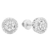 0.30 Carat (Ctw) 18K White Gold White Diamond Ladies Cluster Flower Stud Earrings 1/3 CT