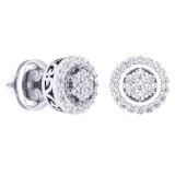 0.30 Carat (Ctw) 18K White Gold White Diamond Ladies Cluster Flower Stud Earrings 1/3 CT