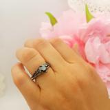 1.35 Carat (Ctw) Black Rhodium Plated Sterling Silver Round Black Diamond Ladies Split Shank Bridal Engagement Ring Set With Matching Band
