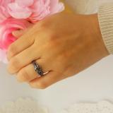 1.35 Carat (Ctw) Black Rhodium Plated Sterling Silver Round Black Diamond Ladies Split Shank Bridal Engagement Ring Set With Matching Band