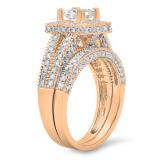 2.00 Carat (Ctw) 10K Rose Gold Princess & Round Cut White Diamond Ladies Split Shank Vintage Style Bridal Engagement Ring With Matching Band Set