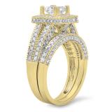 2.00 Carat (Ctw) 10K Yellow Gold Princess & Round Cut White Diamond Ladies Split Shank Vintage Style Bridal Engagement Ring With Matching Band Set