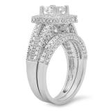 2.00 Carat (Ctw) 14K White Gold Princess & Round Cut White Diamond Ladies Split Shank Vintage Style Bridal Engagement Ring With Matching Band Set