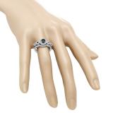 1.05 Carat (Ctw) 18K White Gold Round Blue & White Diamond Ladies 5 Stone Halo Bridal Engagement Ring With Matching Band Set