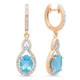 3.60 Carat (Ctw) 14K Rose Gold Oval Cut Blue Topaz & Round Cut White Diamond Ladies Pear Shaped Dangling Drop Earrings