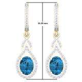 3.60 Carat (Ctw) 14K Yellow Gold Oval Cut Blue Topaz & Round Cut White Diamond Ladies Pear Shaped Dangling Drop Earrings