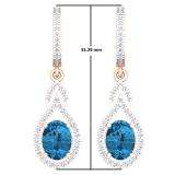 3.60 Carat (Ctw) 18K Rose Gold Oval Cut Blue Topaz & Round Cut White Diamond Ladies Pear Shaped Dangling Drop Earrings
