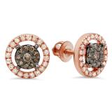 0.50 Carat (Ctw) 10K Rose Gold Round Champagne & White Diamond Ladies Cluster Style Stud Earrings 1/2 CT