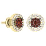0.50 Carat (Ctw) 10K Yellow Gold Round Champagne & White Diamond Ladies Cluster Style Stud Earrings 1/2 CT