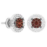 0.50 Carat (Ctw) 14K White Gold Round Champagne & White Diamond Ladies Cluster Style Stud Earrings 1/2 CT
