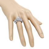 0.95 Carat (Ctw) 14K White Gold Princess & Round Cut White Diamond Ladies Split Shank Milgrain Bridal Engagement Ring With Matching Band Set