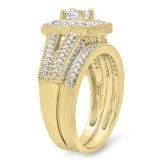 0.95 Carat (Ctw) 14K Yellow Gold Princess & Round Cut White Diamond Ladies Split Shank Milgrain Bridal Engagement Ring With Matching Band Set