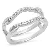 0.20 Carat (Ctw) 10K White Gold Round Cut Diamond Ladies Anniversary Wedding Band Enhancer Guard Double Chevron Ring 1/5 CT