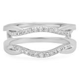 0.20 Carat (Ctw) 10K White Gold Round Cut Diamond Ladies Anniversary Wedding Band Enhancer Guard Double Chevron Ring 1/5 CT