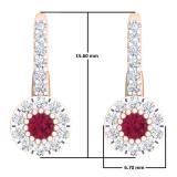 0.55 Carat (Ctw) 10K Rose Gold Round Cut Ruby & White Diamond Ladies Cluster Halo Style Dangling Drop Earrings