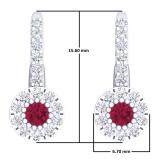 0.55 Carat (Ctw) 10K White Gold Round Cut Ruby & White Diamond Ladies Cluster Halo Style Dangling Drop Earrings