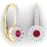 0.55 Carat (Ctw) 10K Yellow Gold Round Cut Ruby & White Diamond Ladies Cluster Halo Style Dangling Drop Earrings