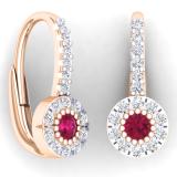 0.55 Carat (Ctw) 14K Rose Gold Round Cut Ruby & White Diamond Ladies Cluster Halo Style Dangling Drop Earrings