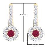 0.55 Carat (Ctw) 14K Yellow Gold Round Cut Ruby & White Diamond Ladies Cluster Halo Style Dangling Drop Earrings